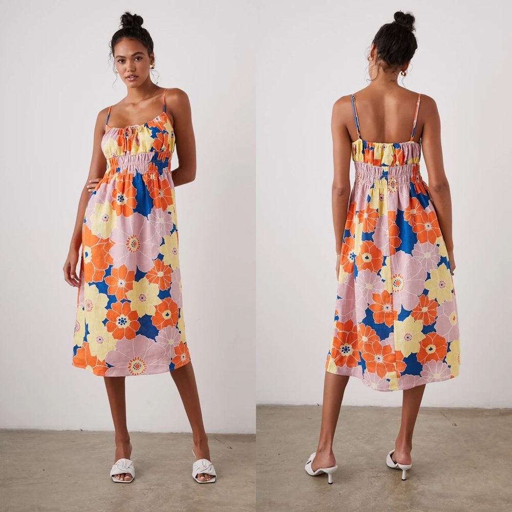 Rails Floral Midi Dress - Orange, Yellow, Blue
